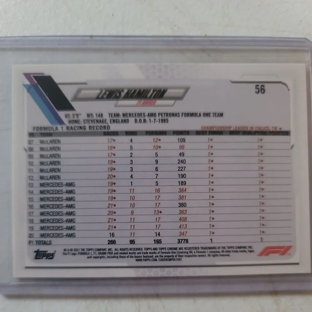 2021 Topps Chrome Formula 1 - F1 Racers Lewis Hamilton #56 Refractor